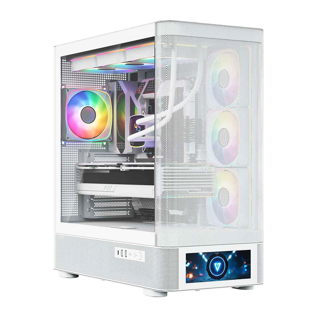 Kuti gaming MODECOM Volcano AQ500, MIDI Tower, ARGB, e bardhë