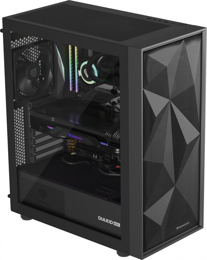 Kasë Genesis Diaxid 605F, e zezë, Midi Tower