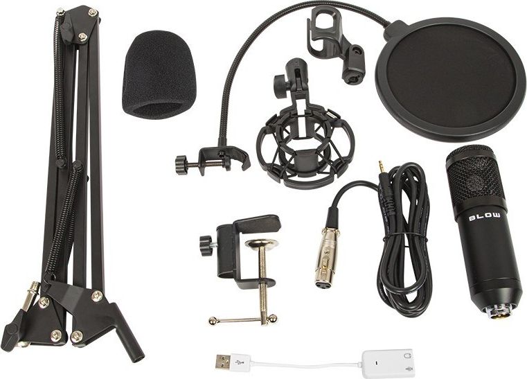 Mikrofon kondensator BLOW Studio, USB dhe Jack, me stand dhe pop filter, i zi