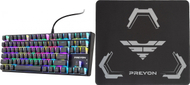 Tastierë gaming Preyon Brown Blitz Claw TKL, mekanike Gateron Brown, RGB, e zezë, me mousepad Preyon Falcon Speed M