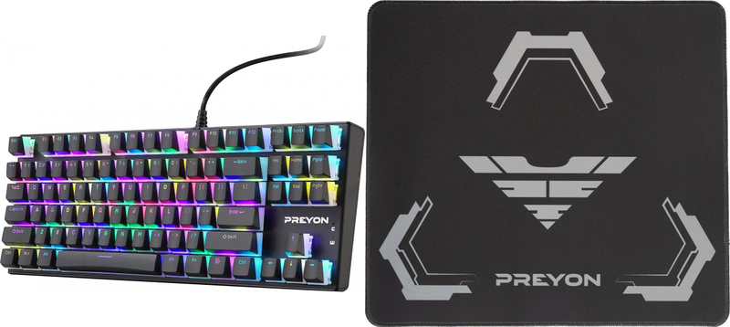 Tastierë gaming Preyon Brown Blitz Claw TKL, mekanike Gateron Brown, RGB, e zezë, me mousepad Preyon Falcon Speed M