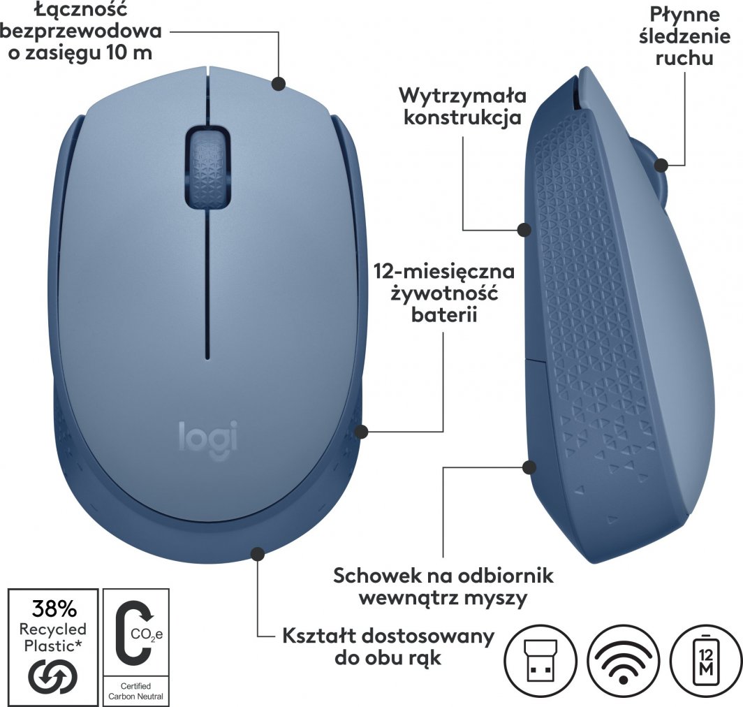 Maus Logitech M171, wireless, USB, i kaltërt