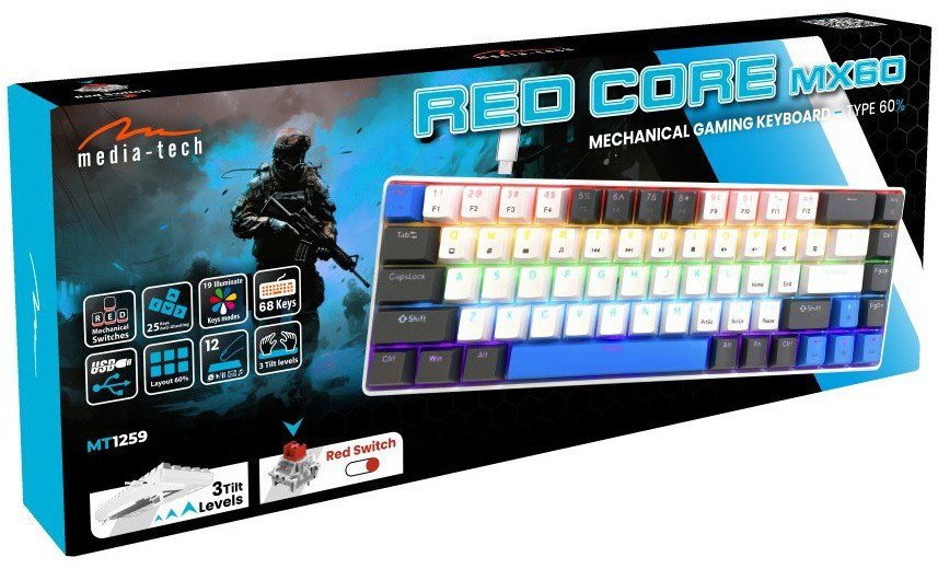 Tastierë mekanike RED CORE MX60 MT1259, 60%, CHERRY MX Red, me drita RGB