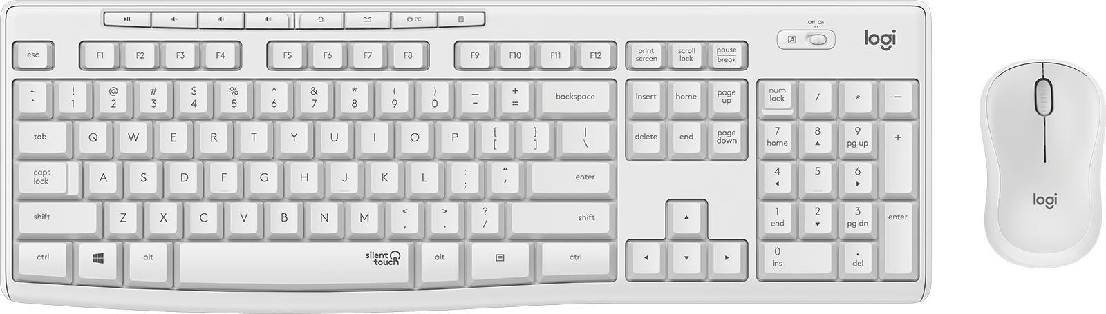 Komplet tastierë dhe maus Logitech MK295 Silent Wireless, pa zhurmë, me valë, ngjyrë krem e hapur