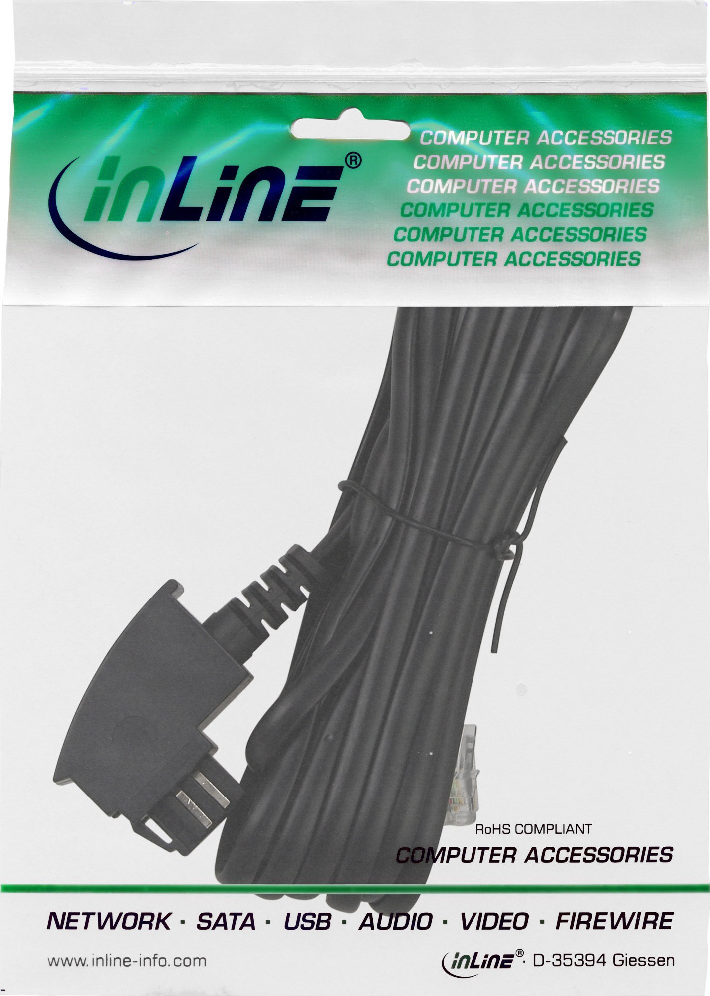 Поврзувачки кабел InLine TAE N/S во RJ12, 15m, бел