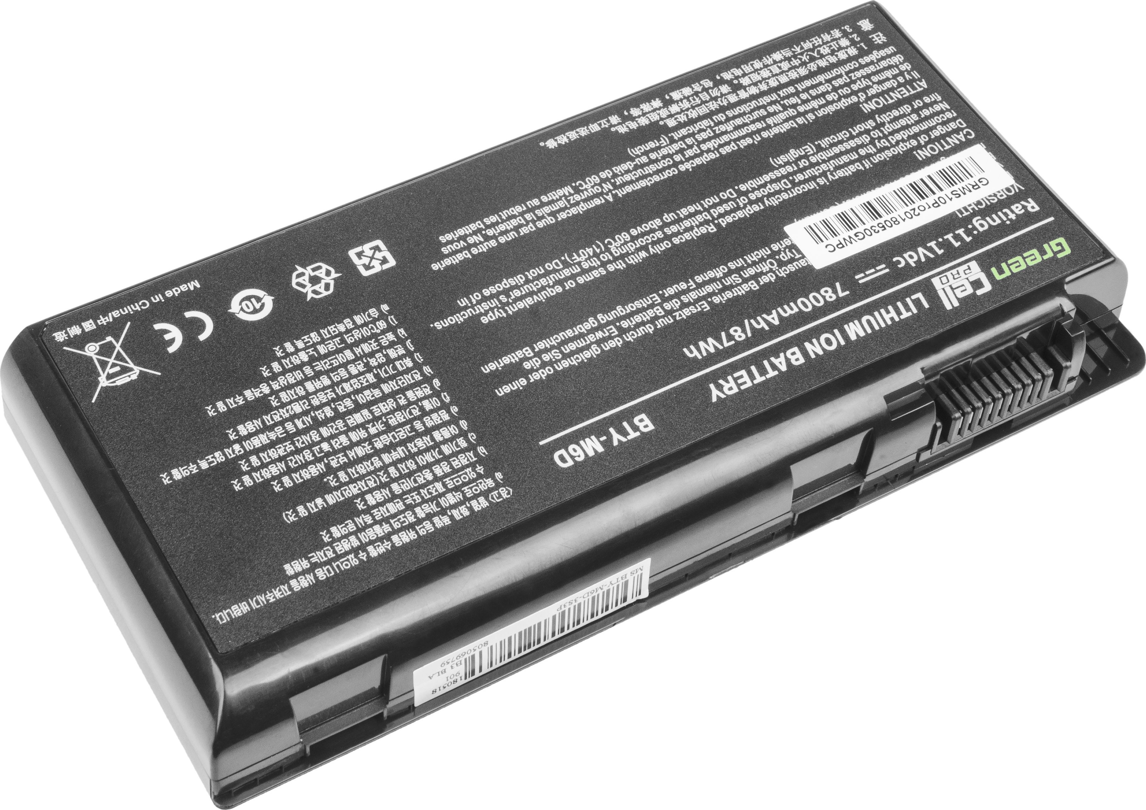 Bateri laptopi Green Cell PRO BTY-M6D, 7800mAh, 11.1V, e zezë