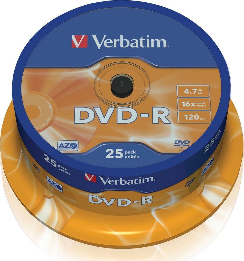 Disk DVD-R Verbatim 43522, 4.7GB, 16x, paketim 25 copë