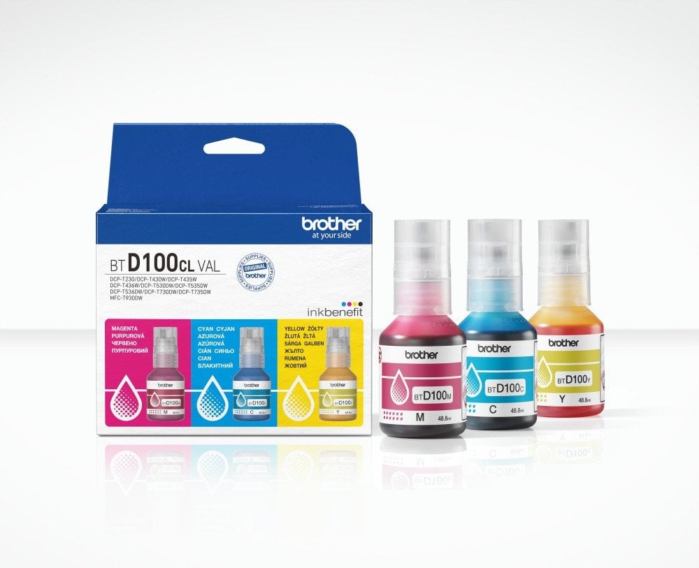 Shishe boje Brother BTD100CL, paketë Value Pack, M C Y, shumëngjyrëshe