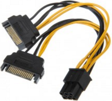 Adapter energjie Akasa AKCBPW1315, SATA 15-pin në PCIe 6-pin, 0.15m, i verdhë