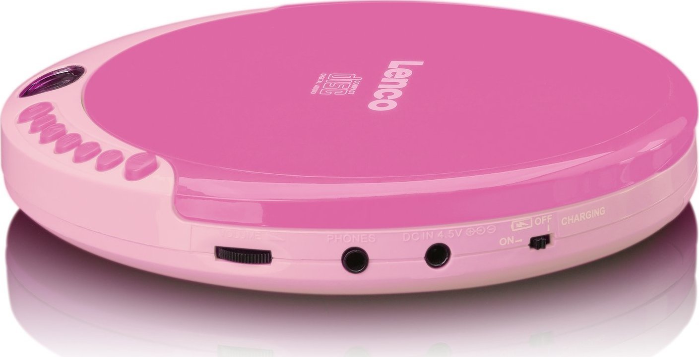 CD player portativ Lenco CD-011, ekran LCD, lidhje 3.5 mm, rozë