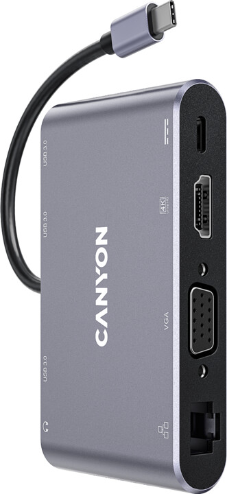 Replikator i portit CANYON DS-14 8v1, 1xUSB-C PD 100W, 1xHDMI (4K), VGA, 3xUSB-A 3.0, RJ45 Gb, 3.5mm jack