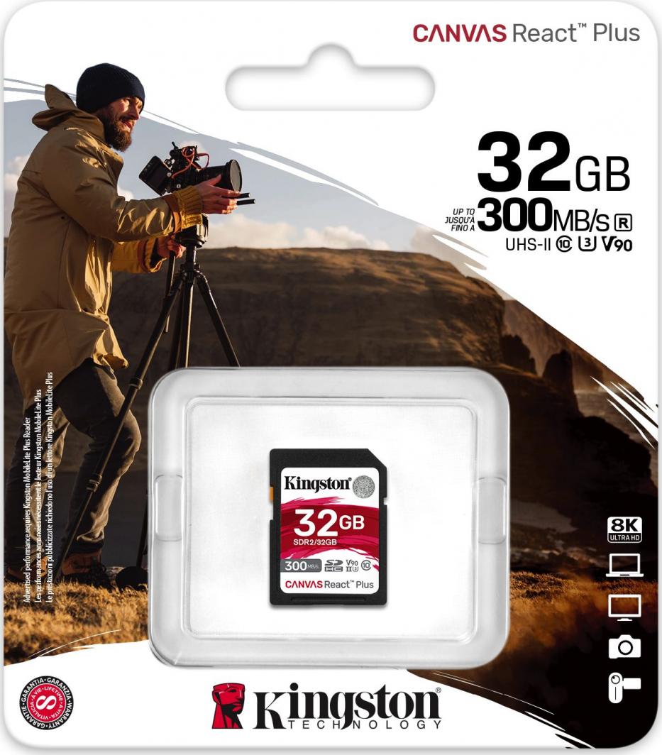  Kartë memorie Kingston Canvas React Plus SDHC 32GB, Klasa 10, UHS-II/U3, V90