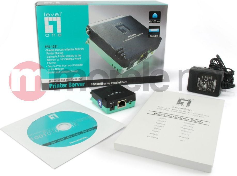 Print server LevelOne Parallel, Ethernet, për printer paralel, gri