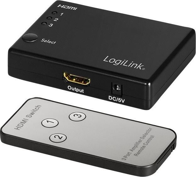 Ndërrues video HDMI LogiLink HD0042, 3 porta, Full HD 1080p, i zi