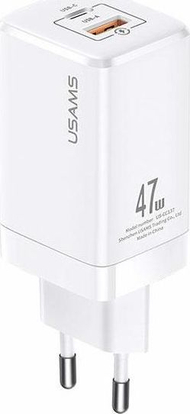 Karikues Usams T41 GaN, 47W, 1x USB A 1x USB C, i bardhë