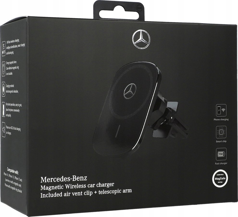 Mbajtës telefoni me karikim wireless Mercedes MEWCCGSLK, 15W, për grilë ajri dhe xham, i zi