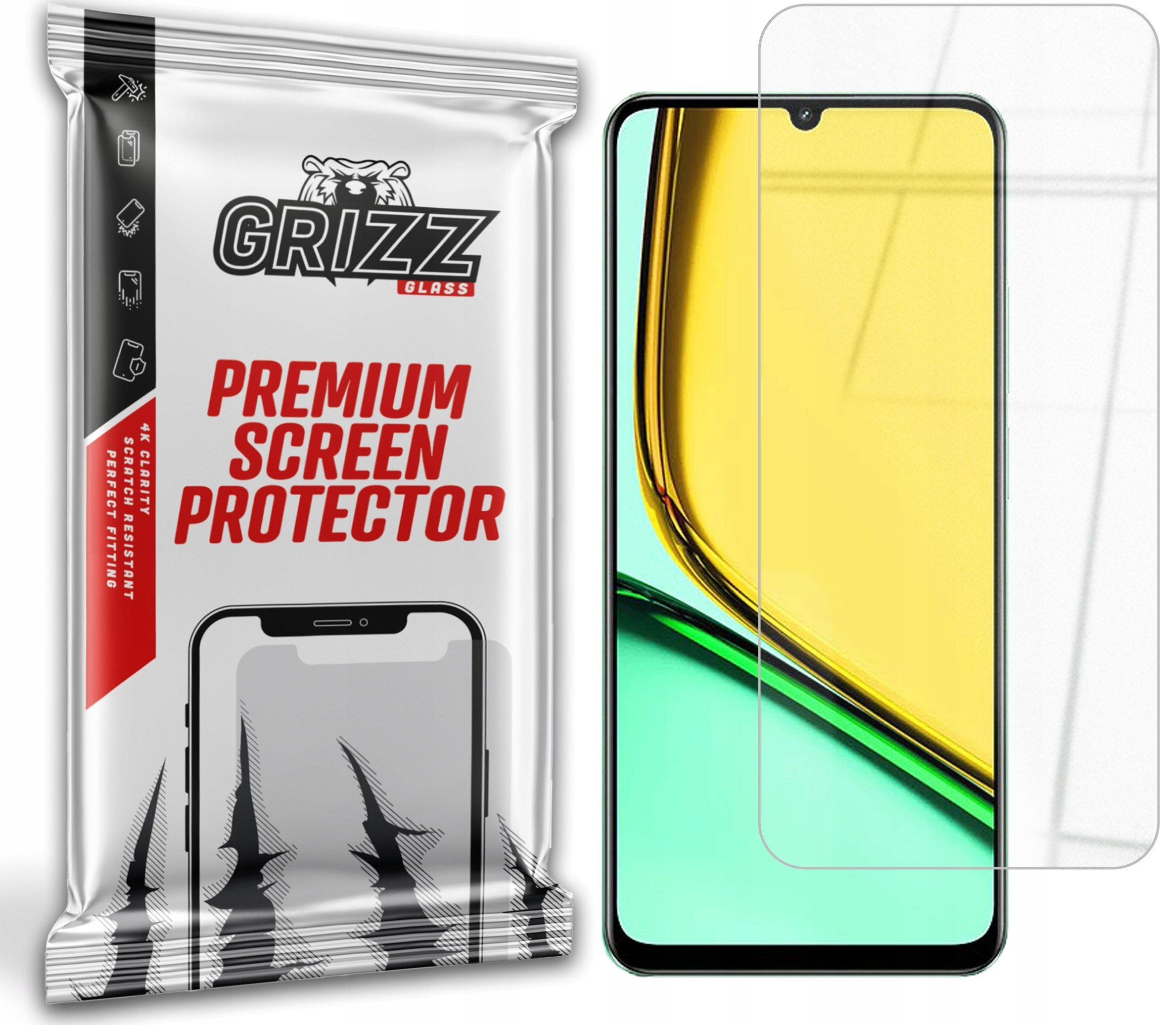 Xham mbrojtës GrizzGlass HybridGlass për Realme C61, hibrid, transparent