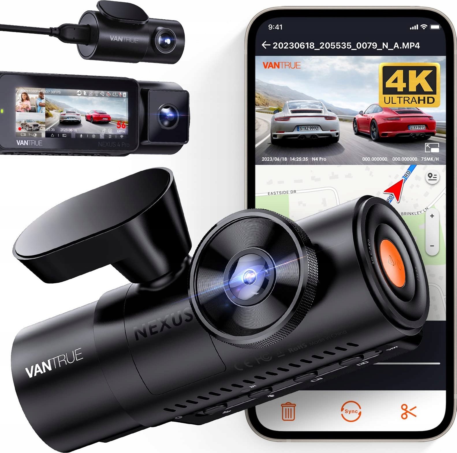 Kamerë sigurie për veturë Vantrue N4 Pro, 3 kanale, 4K, e zezë