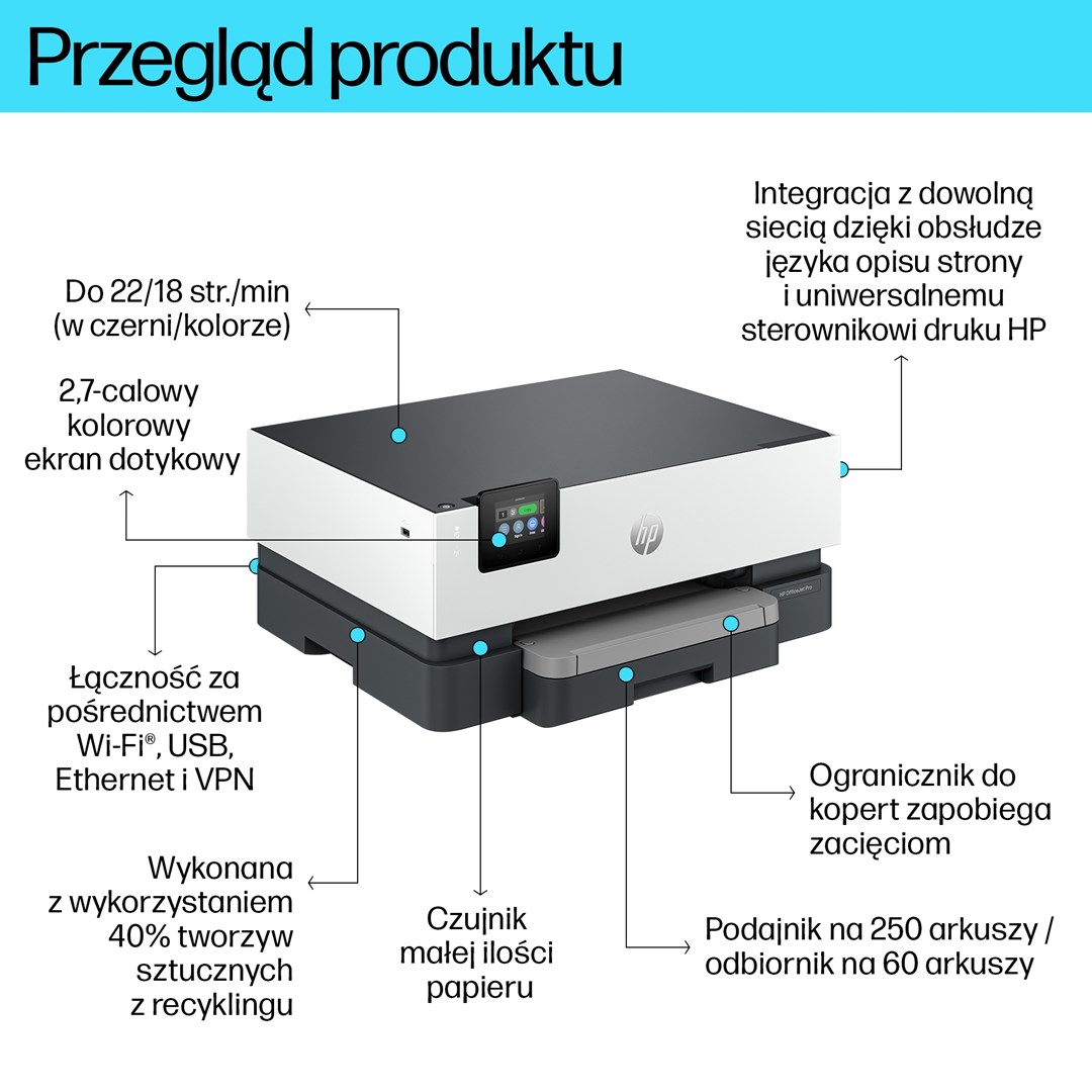 Printer HP OfficeJet Pro 9110b, A4, i zi/i bardhë