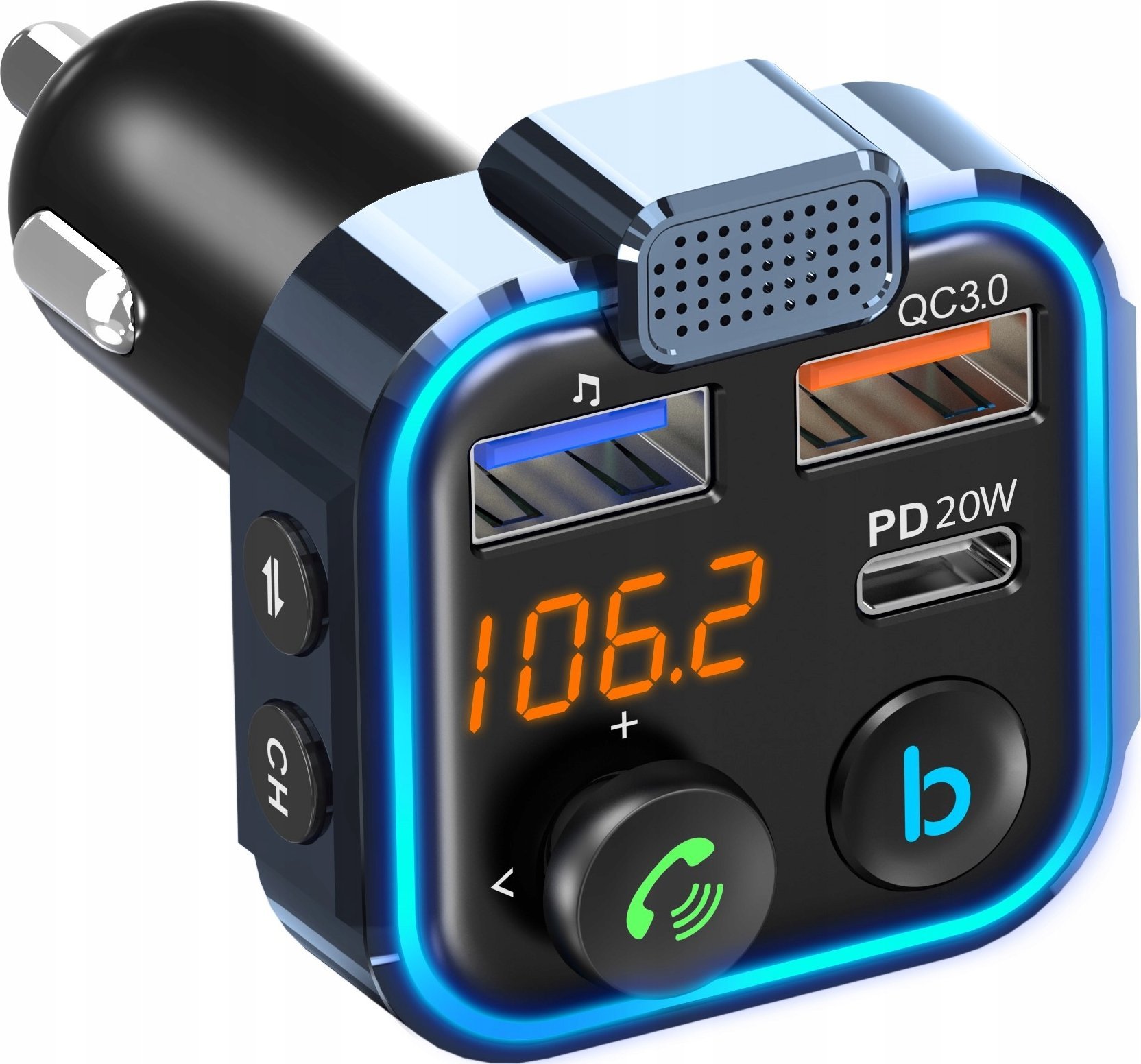 Transmetues Bluetooth FM për makinë Bounn BT23, MP3, 3x USB QC 3.0, RGB