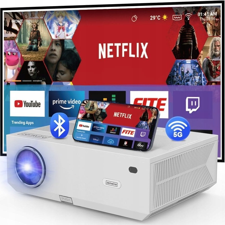 Projektor Zenwire E600H, Full HD, Android 9.0 SMART TV, i bardhë