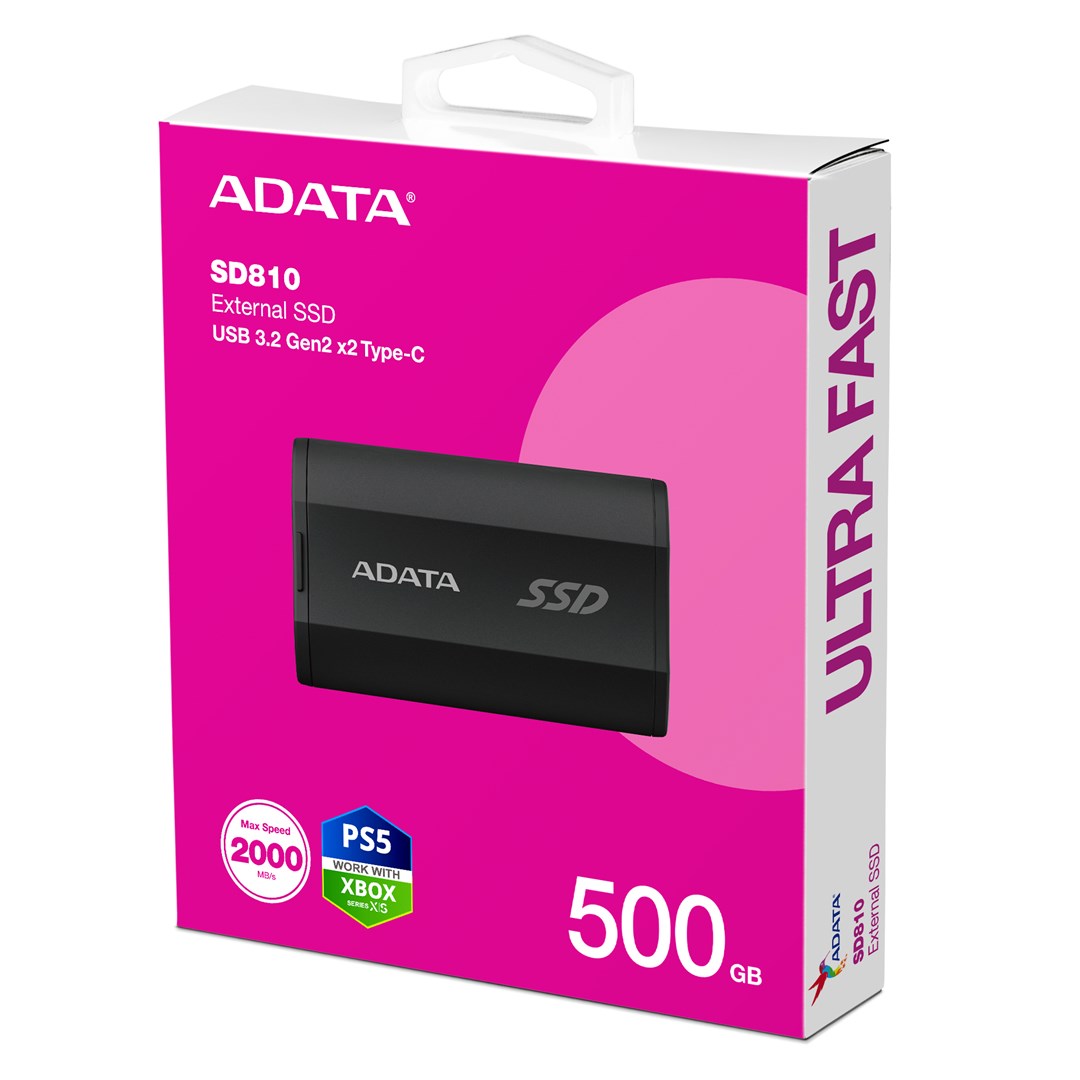Disk SSD ADATA SD810, 500GB, USB 3.2 Gen2x2, 2000MB/s, e zezë