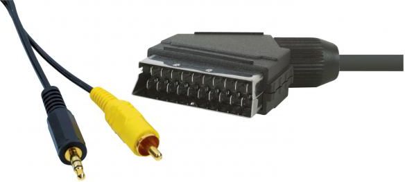 Kabllo Scart -RCA (Cinch) + Jack 3.5 mm, 1.5 m, e zezë
