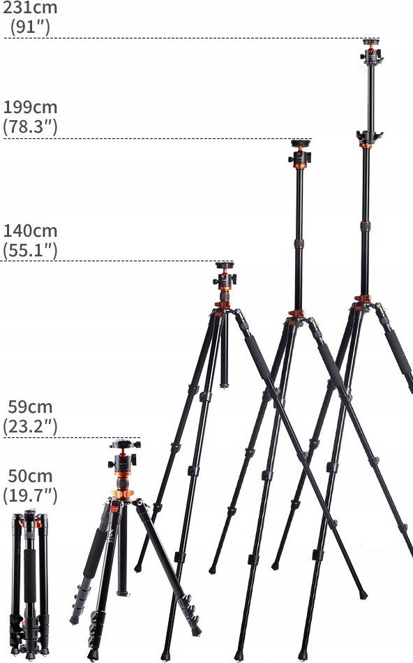 Tripod fotografik K&amp;F Concept S210 KF09.087V4, 231cm, 3 në 1, i zi