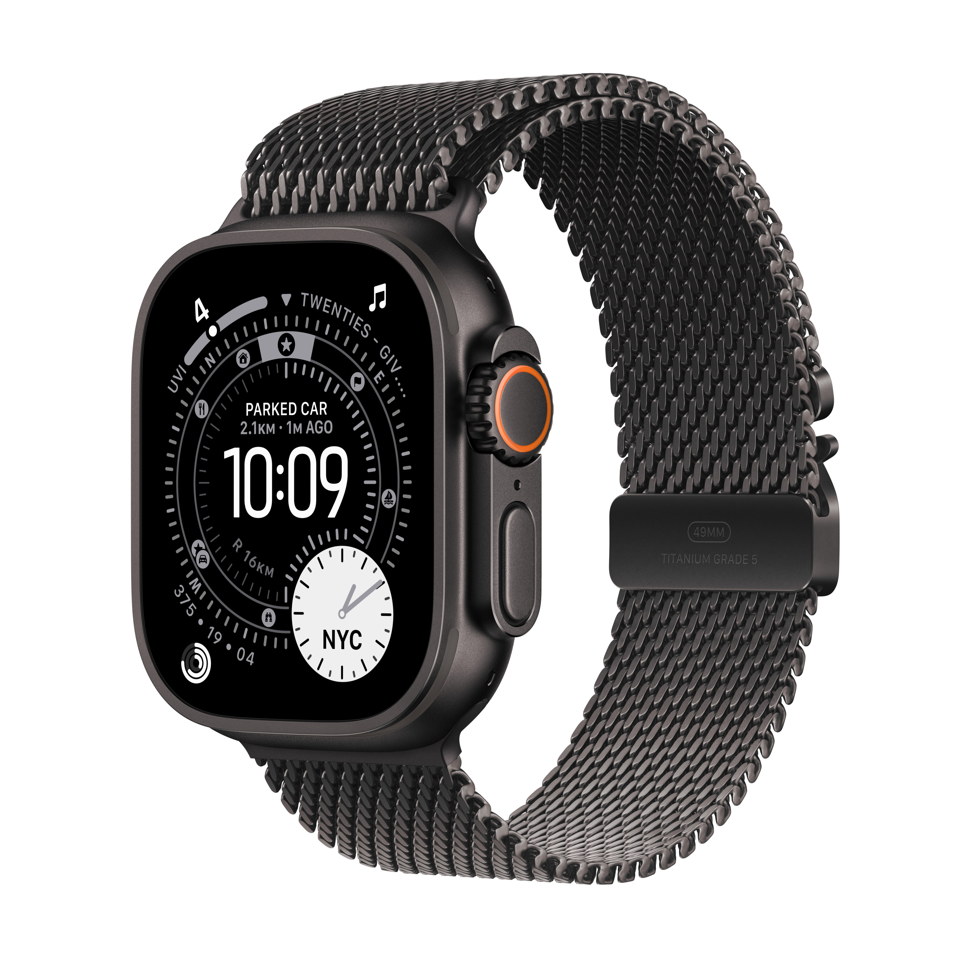 Apple Watch Ultra 3 Cellular 49mm Black Titanium Case with Black Titanium Milanese Loop, Large