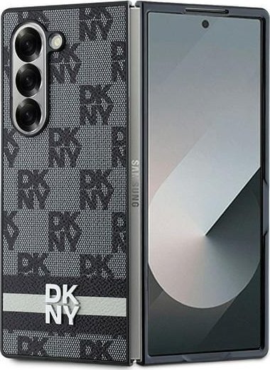 Mbulesë telefoni DKNY PU Leather, për Samsung Galaxy Z Fold6, me dizajn me kuadrate dhe vija, e zezë