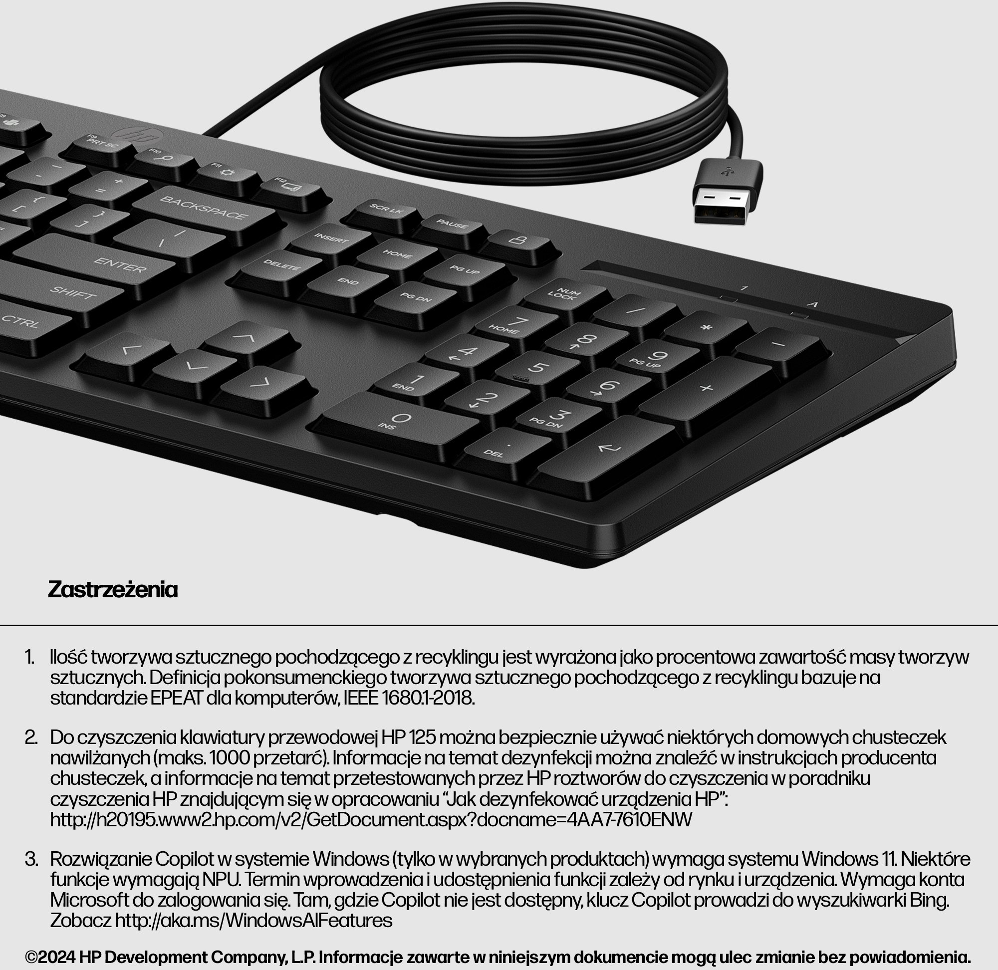 Tastierë HP 125, USB, paraqitje QWERTZ Zvicër, e zezë