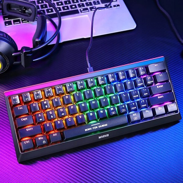 Tastierë gaming Marvo KG962G EN R, mekanike, RGB, switche të kuqe, e zezë