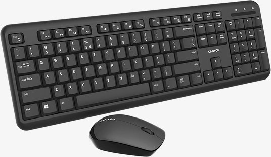 Set tastierë dhe maus CANYON SET-W20 Velvet, wireless, UK US, i zi