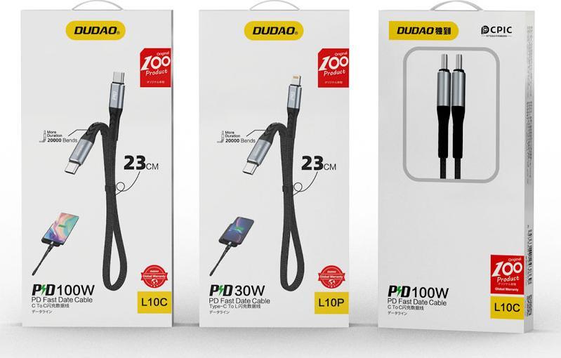 Kabllo karikimi Dudao L10P USB C në Lightning, PD 20W, 0.23m, e zezë