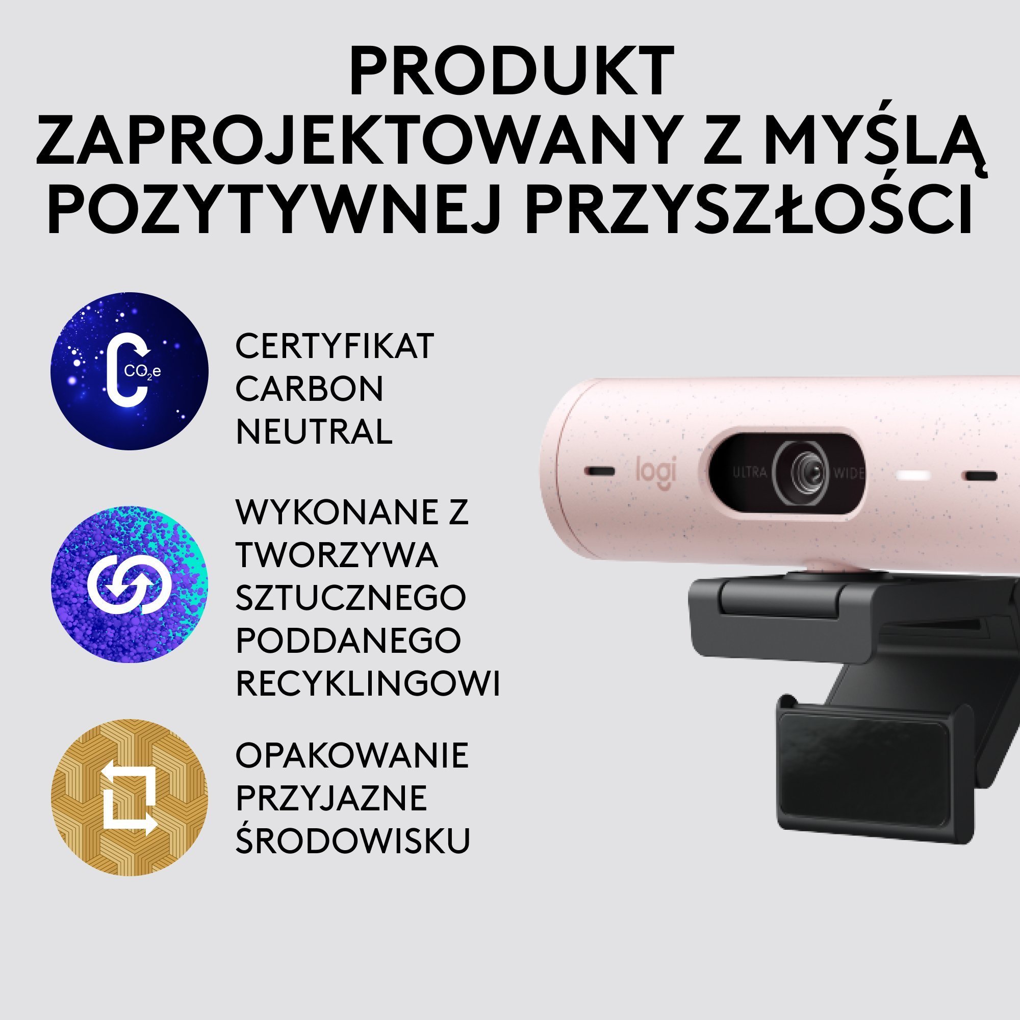 Set webcam dhe kufje Logitech Brio 500 Rose + H390, Full HD, USB, rozë