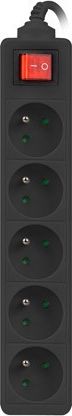 Listelë rryme Lanberg PS1 PS1-05E-0300-BK, 5 priza, kabllo 3 m, e zezë