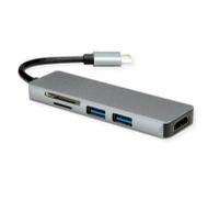 Docking station ROLINE USB Type C, HDMI 4K, 2x USB 3.2, lexues karte SD MicroSD, gri