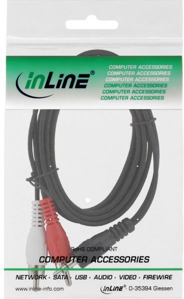 Kabllo InLine  (89939) Jack 3.5mm - RCA (Cinch) x2, 2m, e zezë