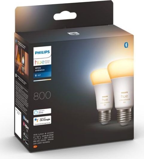 Set llamba Philips Hue 871951432824200, LED E27, dritë e bardhë nga e ngrohtë në të ftohtë, 2 copë