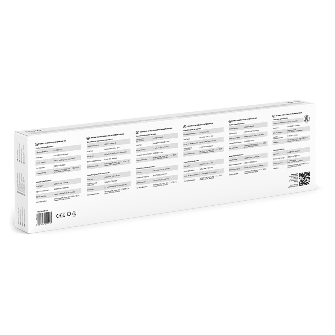 Set tastierë dhe maus SAVIO KB-03, wireless, layout US, i zi