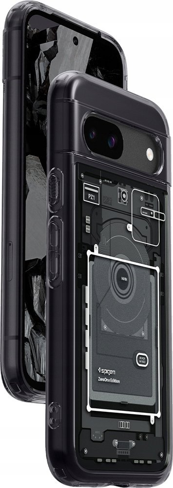 Mbështjellës telefoni Spigen Ultra Hybrid Zero One, për Google Pixel 8a, transparent
