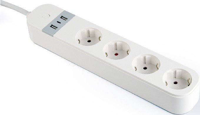 Prizë inteligjente Gembird Smart Power Strip Tuya, 4xDE, 2xUSB A 1xUSB C, e bardhë