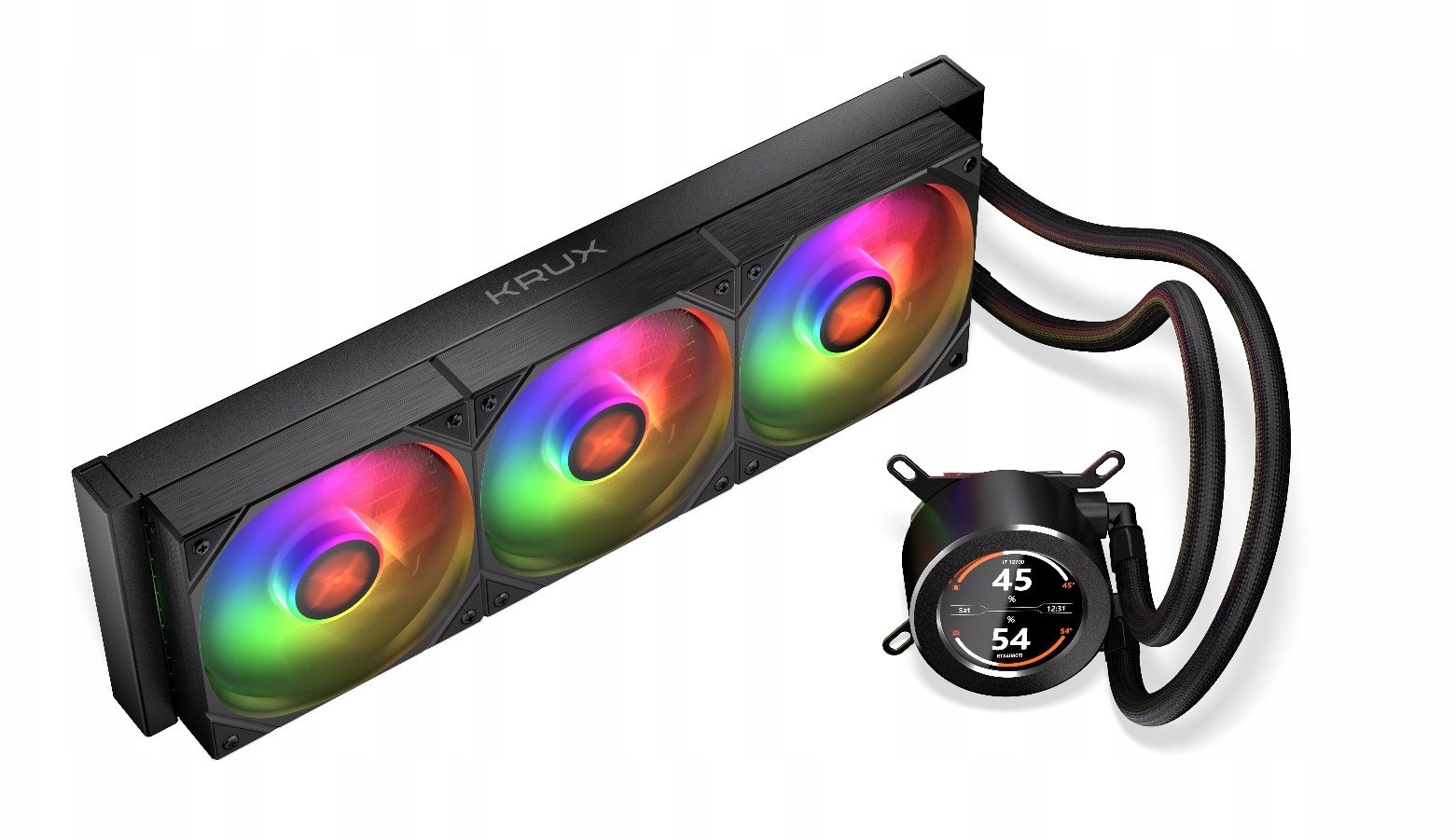Ладилник за вода за процесор Krux HydroGlance 360 LCD, радијатор 360mm, ARGB, црн