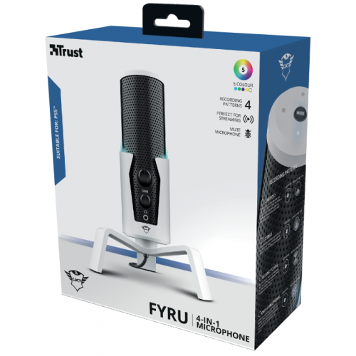 Mikrofon USB Trust GXT 258W Fyru, kondensator, për PS5 PC, i bardhë