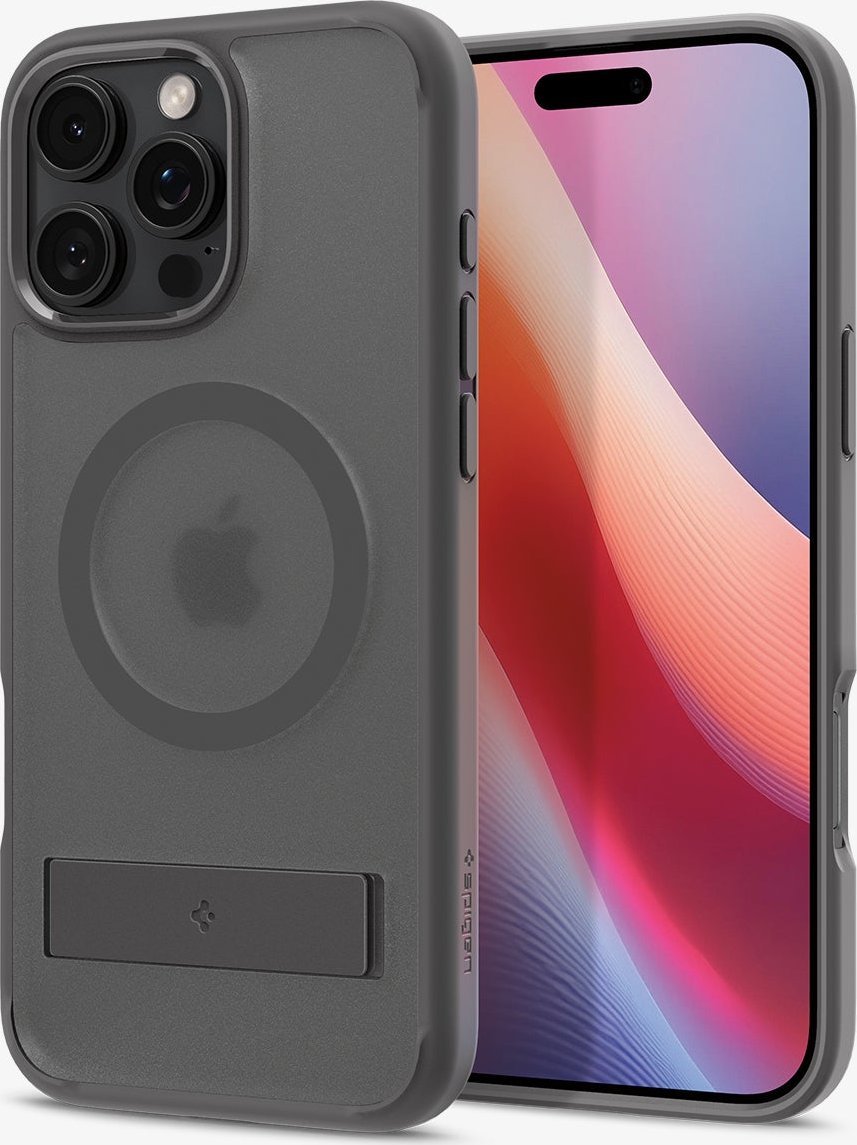 Mbrojtëse telefoni Spigen Ultra Hybrid S MagSafe, për iPhone 16 Pro Max, me stand, gri Frost