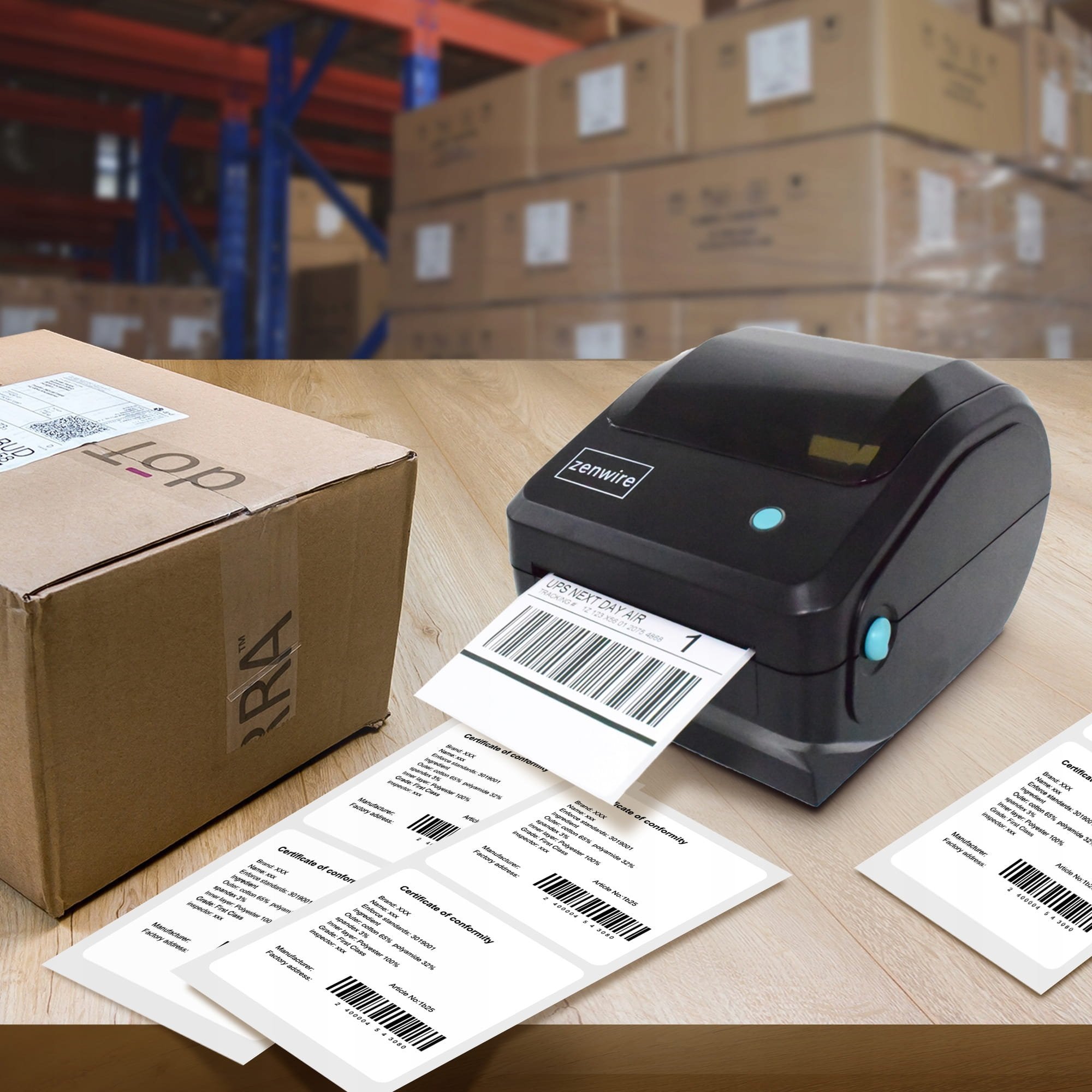 Printer termik etiketa Zenwire TD-401, WiFi Bluetooth USB, i bardhë
