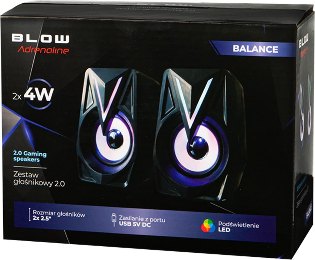 Altoparlantë kompjuteri Blow Computer Speakers 2.0 Balance, USB, LED RGB, të zinj