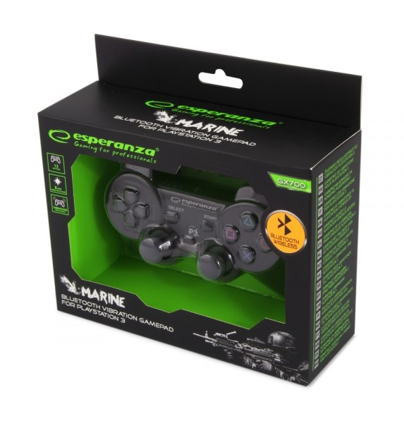Gamepad pa tela Esperanza Marine EGG109K, Bluetooth, për PS3, i zi