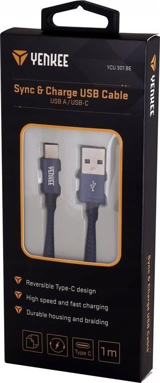 Kabllo USB YENKEE YCU 301 BE, USB A 2.0 në USB C, 1m, vjollcë