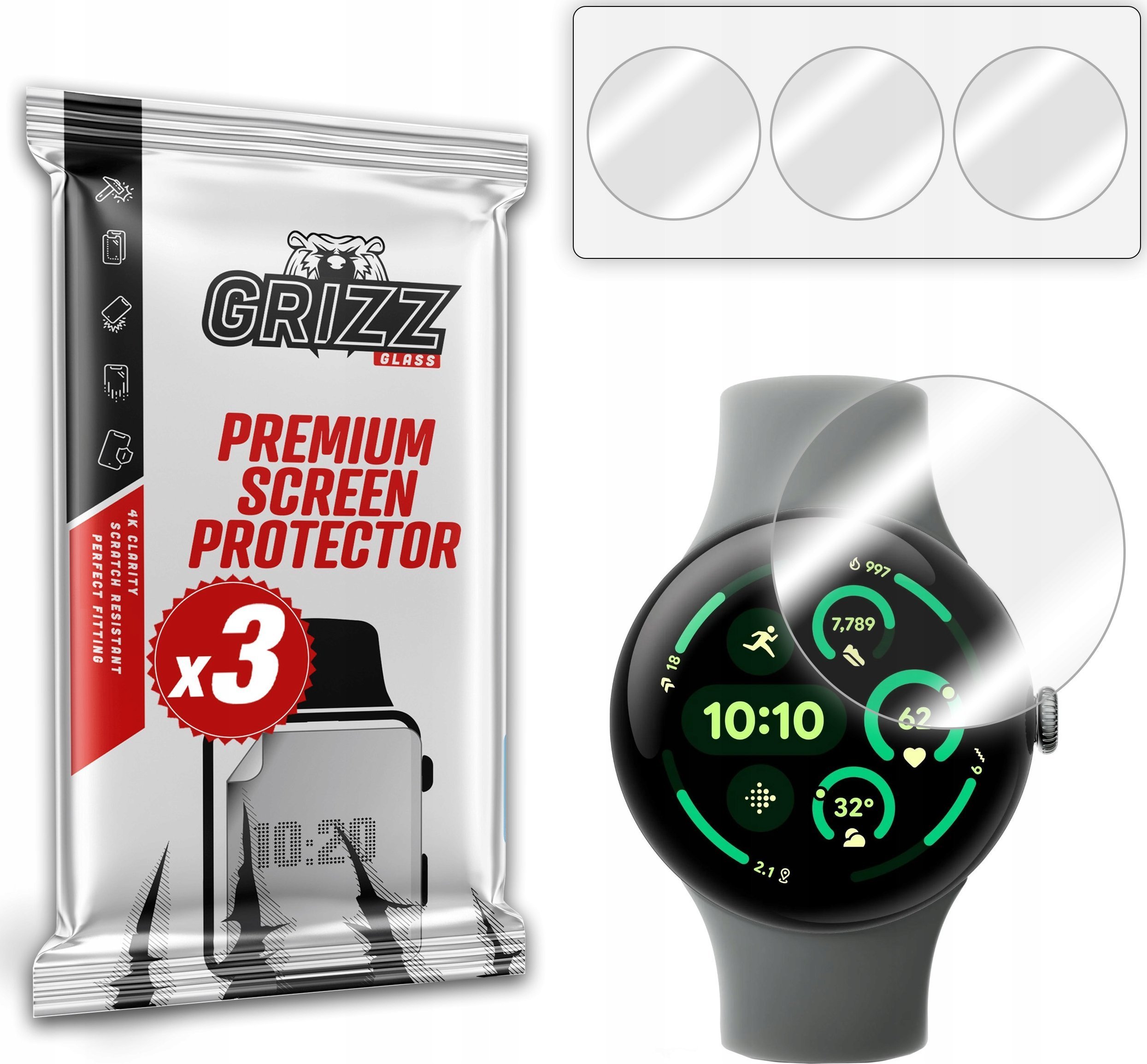 Mbrojtëse ekrani Grizz Hydrogel, për Google Pixel Watch 3 45mm, transparente